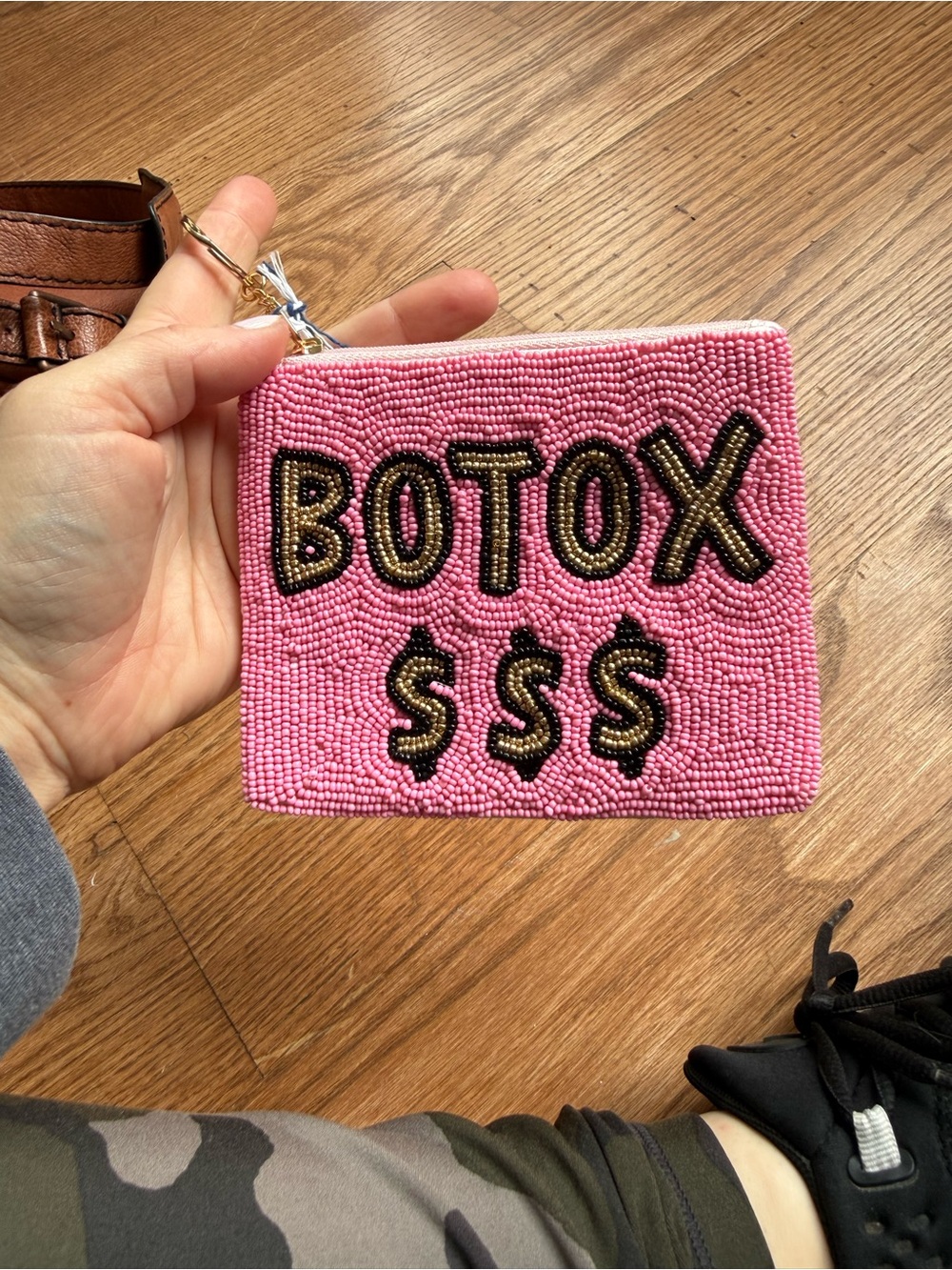 NWOT Pink Beaded 'BOTOX $$$' Coin Purse pouch